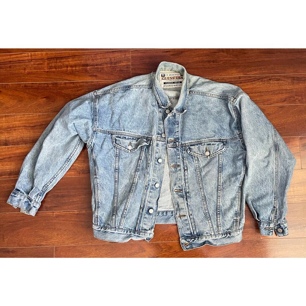 Guess Vintage 80s 90s Blue Denim Trucker Jacket L Classic Oversized
